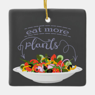 Eat more plants fresh salad motivation lettering ceramic ornament
