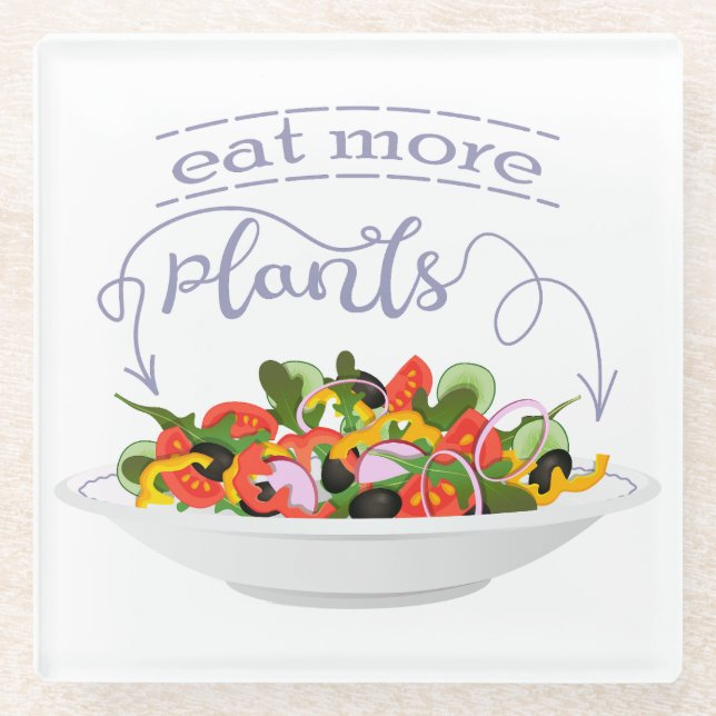 Eat more plants fresh salad motivation lettering glass coaster (Front)