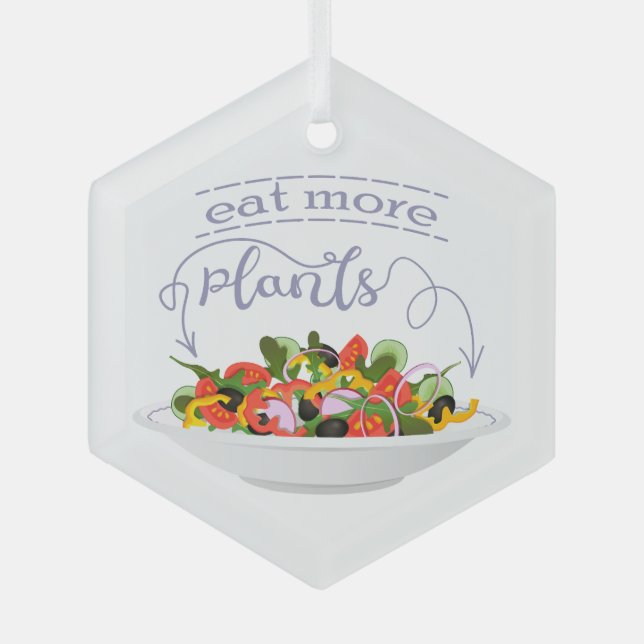 Eat more plants fresh salad motivation lettering glass ornament (Front)
