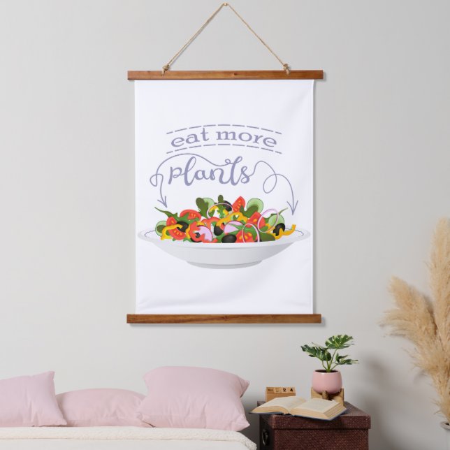Eat more plants fresh salad motivation lettering hanging tapestry (Bedroom)