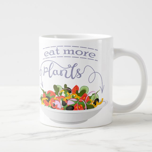 Eat more plants fresh salad motivation lettering large coffee mug (Right)