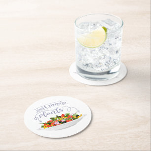 Eat more plants fresh salad motivation lettering round paper coaster