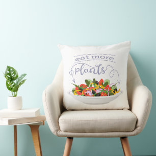 Eat more plants fresh salad motivation lettering throw pillow