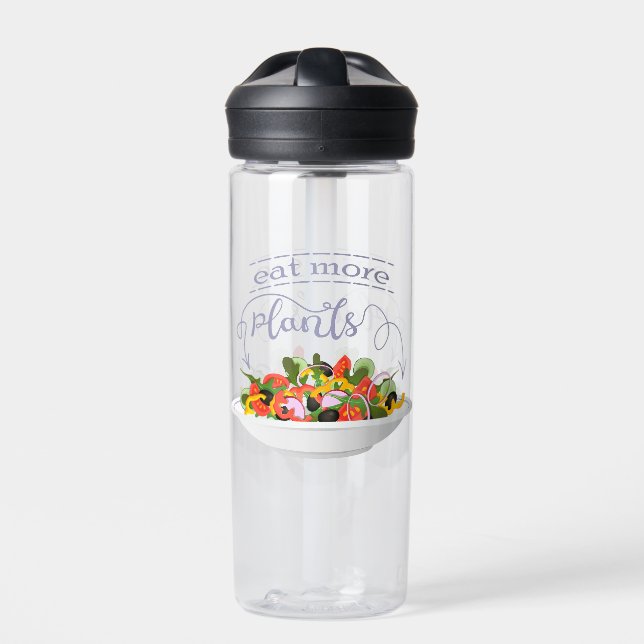 Eat more plants fresh salad motivation lettering water bottle (Front)