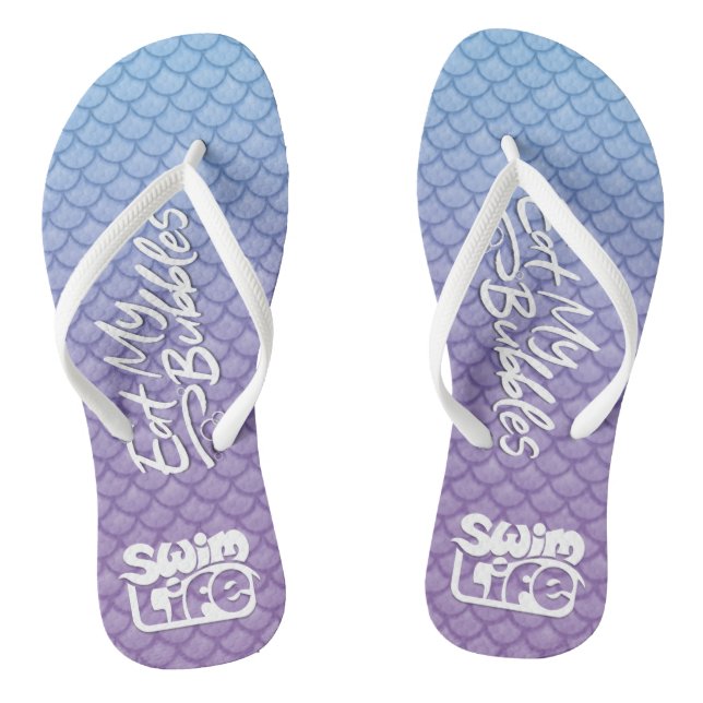 "Eat My Bubbles" Blue/Purple scales Swim Life Flip Flops (Footbed)