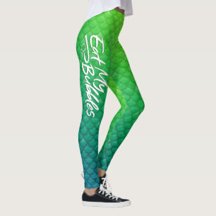 "Eat My Bubbles" Green/Teal scales Swim Life Leggings