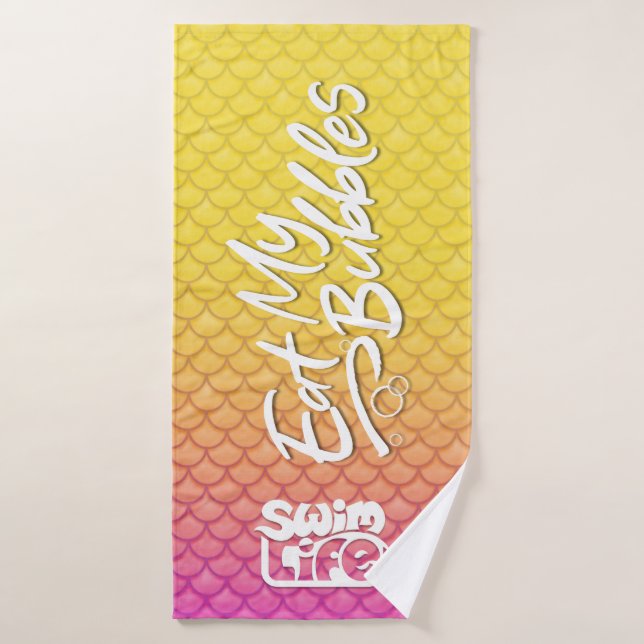 "Eat My Bubbles" Yellow/Pink scales Swim Life Bath Towel (Bath Towel)