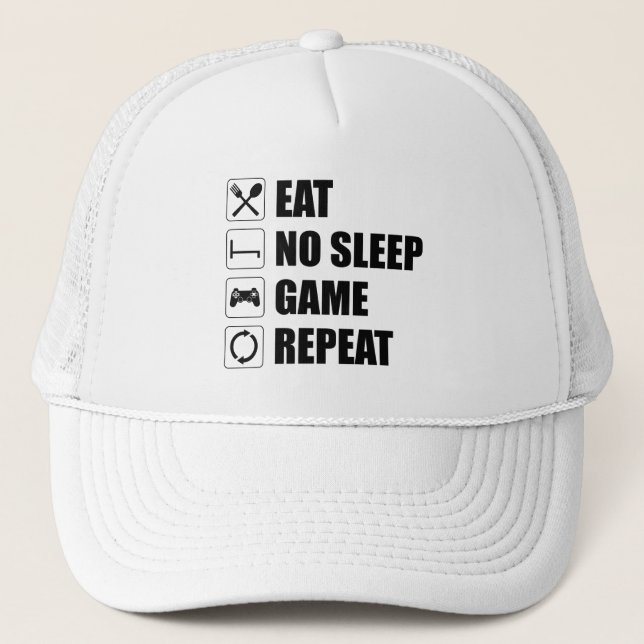 Eat, No Sleep, Game, Repeat - Funny Video Gamer Trucker Hat (Front)