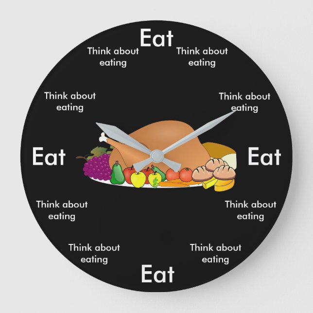 Eat O'Clock Round  Black(Large) Wall Clock (Front)