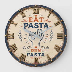 Eat Pasta Run Fasta Funny Italian Kitchen Decor  Large Clock