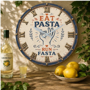Eat Pasta Run Fasta Funny Italian Kitchen Decor  Large Clock