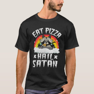 Eat Pizza Hail Satan Raccoon Rainbow Kids Funny De T-Shirt