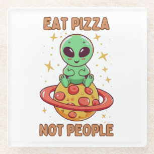 Eat pizza not people glass coaster