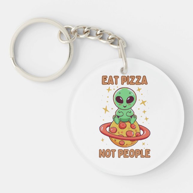 Eat pizza not people keychain (Front)