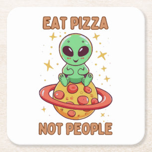 Eat pizza not people square paper coaster