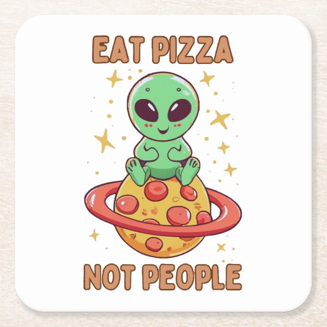 Eat pizza not people square paper coaster (Front)