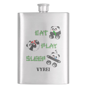 Eat Play Sleep Cute Baby Panda Comfortable Life Hip Flask