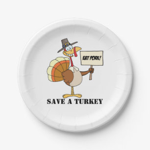 Eat Pork Save A Turkey Paper Plate