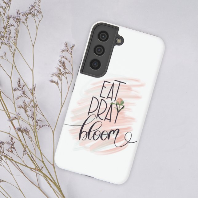 Eat Pray Bloom Pink Rose Monogram Name Samsung Galaxy S22 Case (Creator Uploaded)