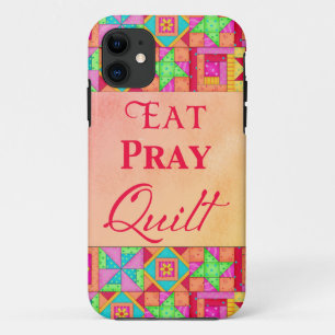 Eat Pray Quilt Colourful Patchwork Block Art iPhone 11 Case