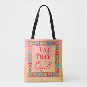 Eat Pray Quilt Colourful Patchwork MultiColor Tote Bag