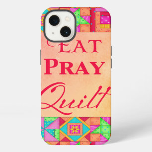 Eat Pray Quilt Red Coral Patchwork Block Art iPhone 13 Case