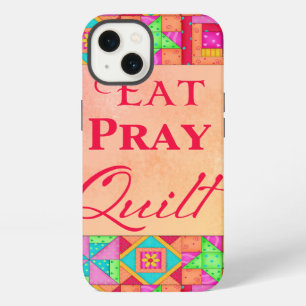Eat Pray Quilt Red Coral Patchwork Block Art iPhone 13 Case