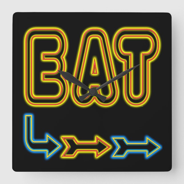 Eat Retro Neon Art Cuisine Mur Horloge (Recto)