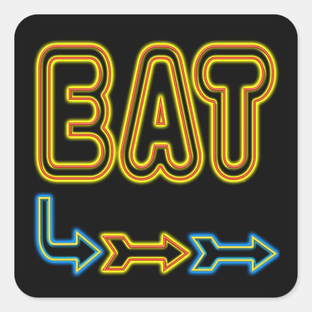 Eat Retro Neon Restaurant Sign Art Square Sticker (Front)