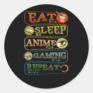 Eat Sleep Anime Gaming Repeat Gamer Japanese Video Classic Round Sticker