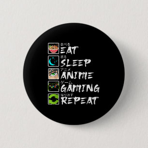 Eat Sleep Anime Gaming Repeat Gamer Men Teen Boy A 2 Inch Round Button