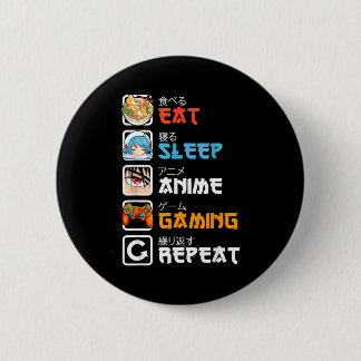 Eat Sleep Anime Gaming Repeat Gamer Men Teen Boy G 2 Inch Round Button