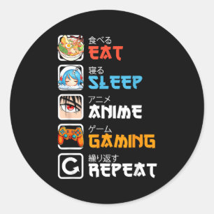 Eat Sleep Anime Gaming Repeat Gamer Men Teen Boy G Classic Round Sticker