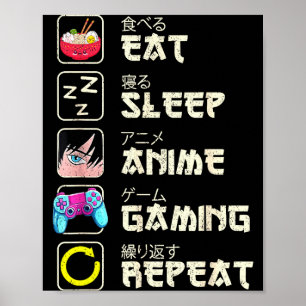 Eat Sleep Anime Gaming Repeat Gamer Men Teen Boy G Poster