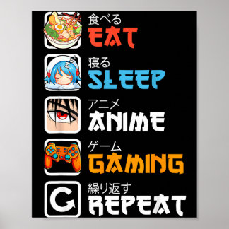 Eat Sleep Anime Gaming Repeat Gamer Men Teen Boy G Poster