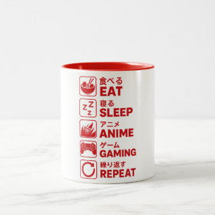 Eat Sleep Anime Gaming Repeat Gamer Men Teen Boy  Two-Tone Coffee Mug