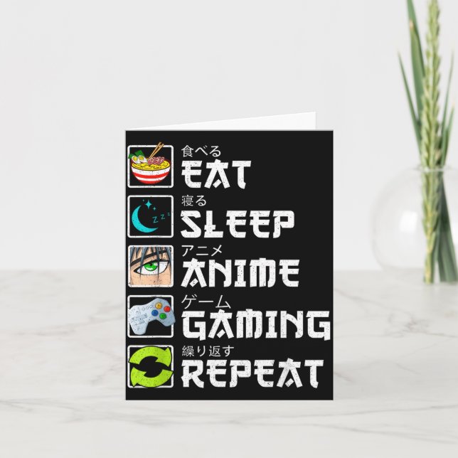 Eat Sleep Anime Gaming Repeat Kawaii Otaku Anime M Card (Front)