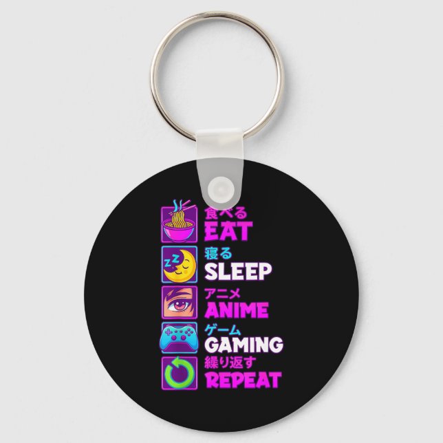 Eat Sleep Anime Gaming Repeat Kawaii Otaku Anime M Keychain (Front)