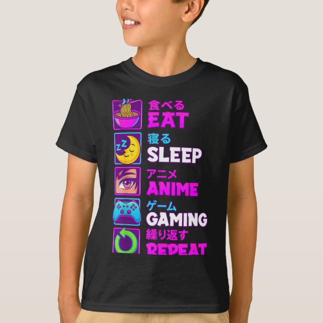 Eat Sleep Anime Gaming Repeat Kawaii Otaku Anime M T-Shirt (Front)