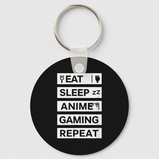 Eat Sleep Anime Gaming Repeat Otaku Gamer Humour  Keychain (Front)
