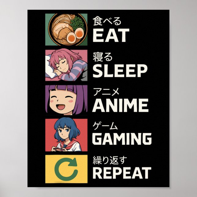 Eat Sleep Anime Gaming Repeat  Poster (Front)