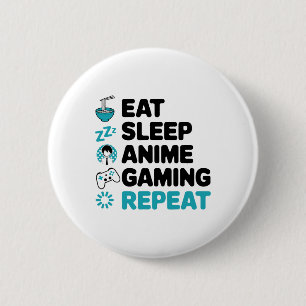 Eat Sleep Anime Gaming Repeat Video Gamer Anime Lo 2 Inch Round Button