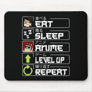 Eat Sleep Anime Level Up Repeat Otaku Anime Manga Mouse Pad