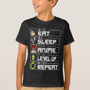 Eat Sleep Anime Level Up Repeat Otaku Anime Manga T-Shirt
