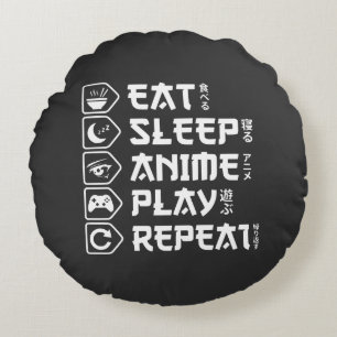 Eat Sleep Anime Play Repeat Otaku Anime Lifestyle Round Pillow