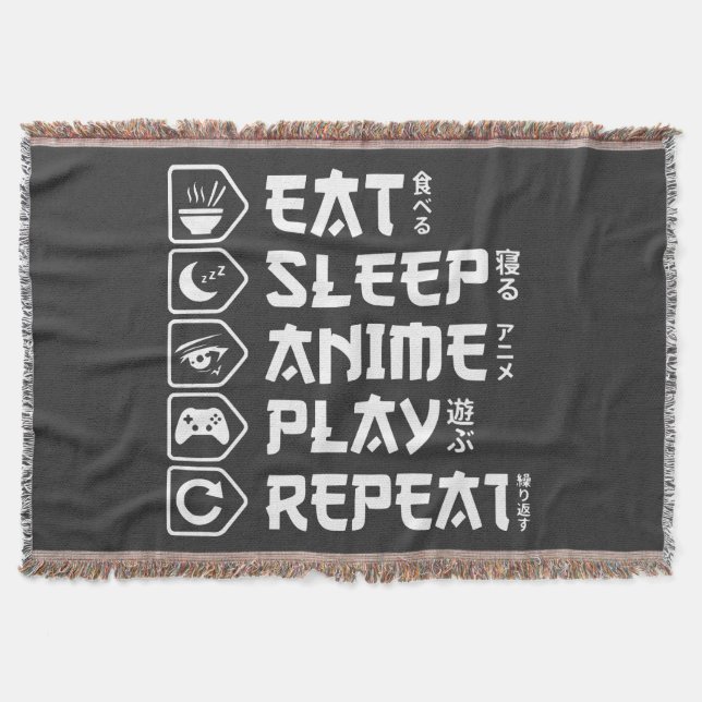 Eat Sleep Anime Play Repeat Otaku Anime Lifestyle Throw Blanket (Front)