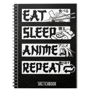 Eat Sleep Anime Repeat Book, Funny Japanese Manga Notebook