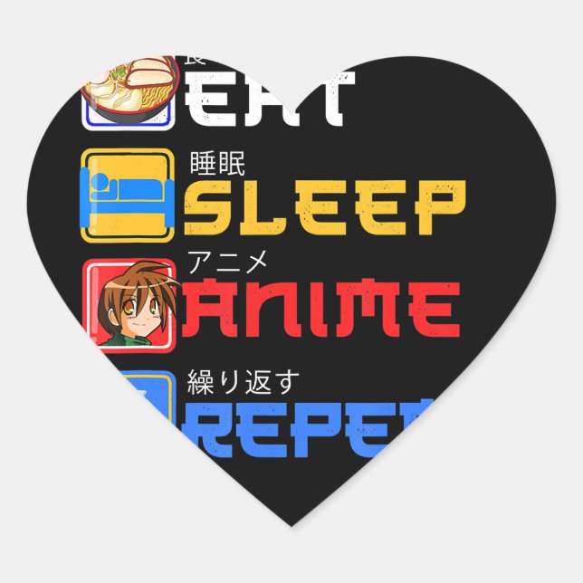 Eat Sleep Anime Repeat Gift Idea Cosplayer Heart Sticker (Front)