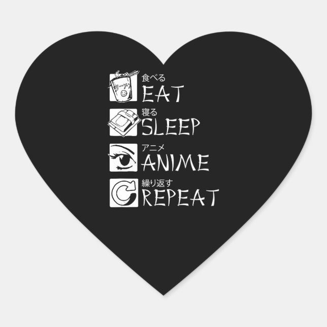 Eat Sleep Anime Repeat Gift Idea Cosplayer Heart Sticker (Front)