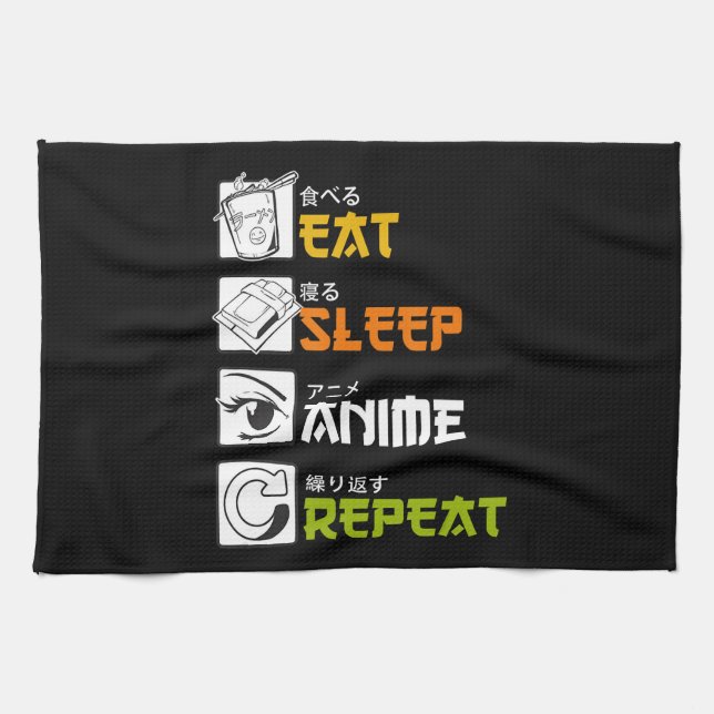 Eat Sleep Anime Repeat Gift Idea Cosplayer Kitchen Towel (Horizontal)